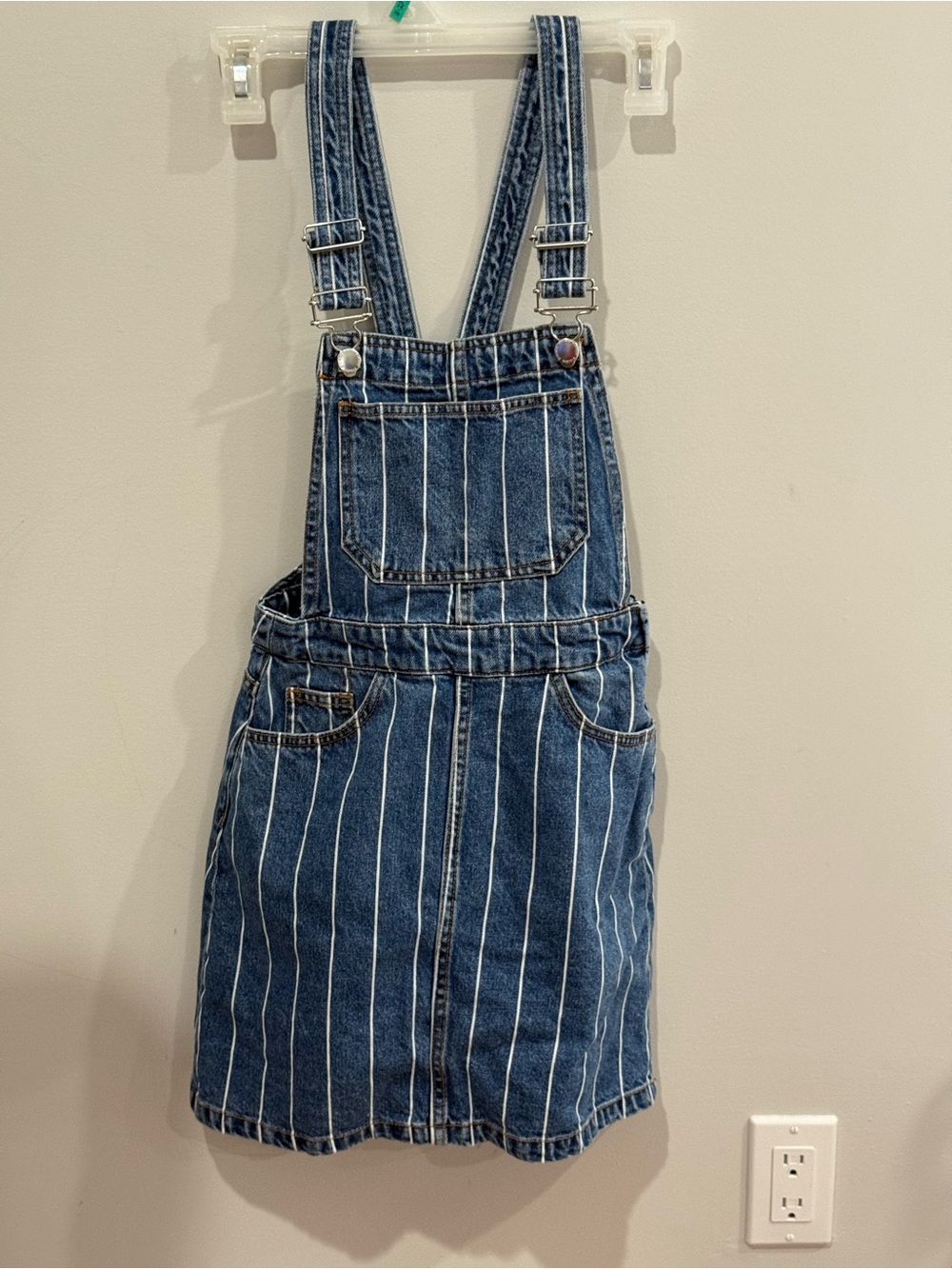 Divided 0 Striped Denim Overall Dress - Blue White 219